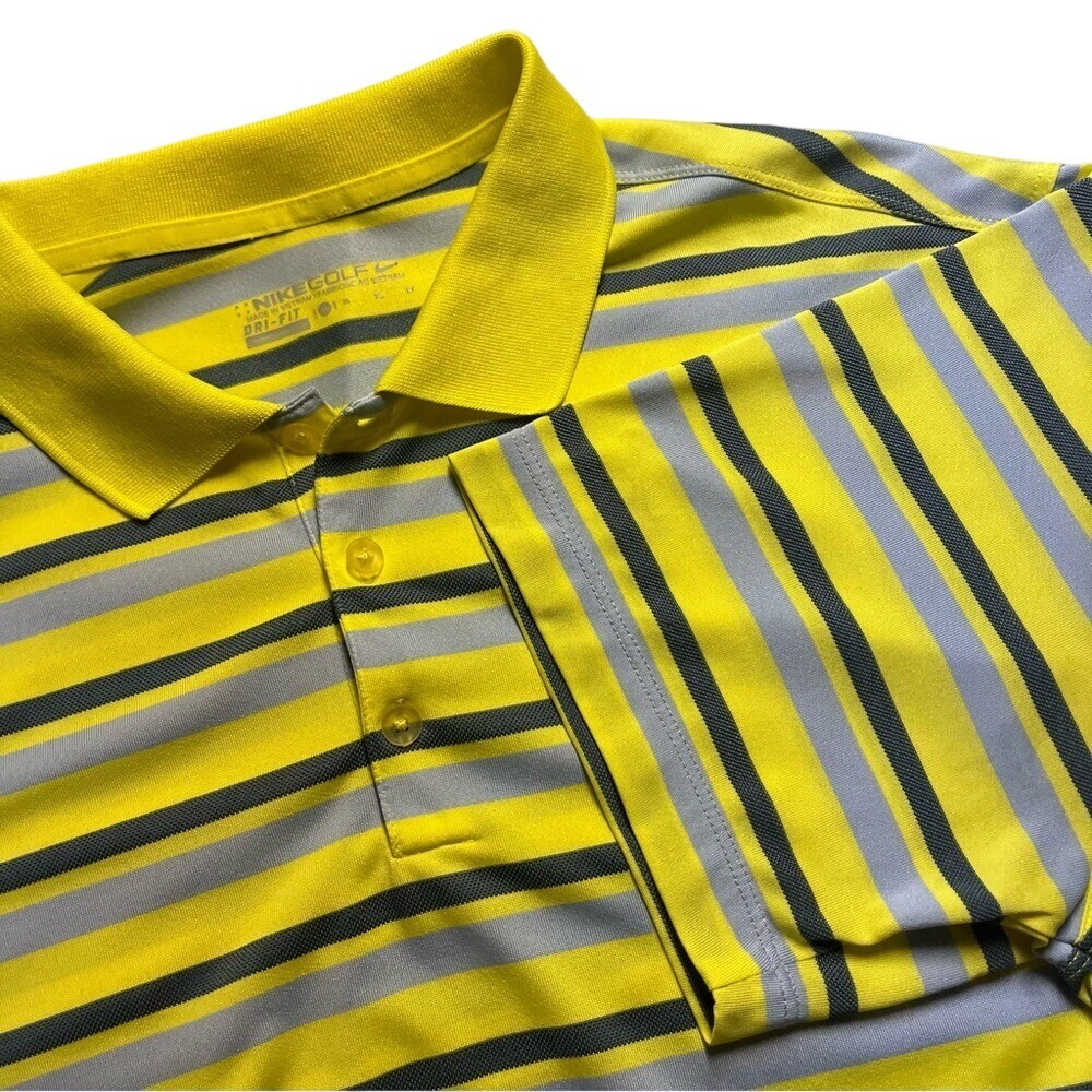 Nike Golf Men's XL Yellow Blue Striped Polo Short Sleeved Shirt
